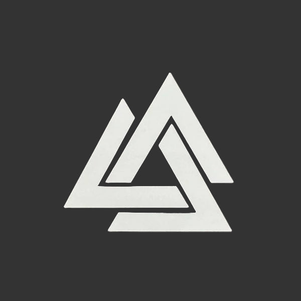 White triangle symbol on a black background